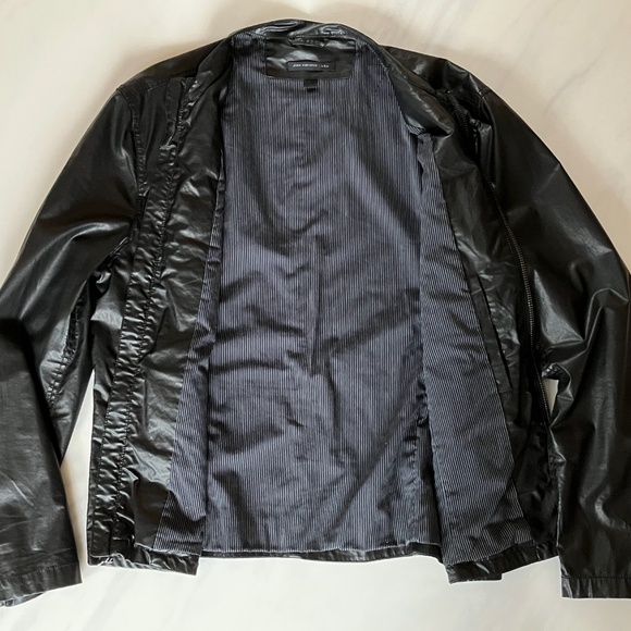 John Varvatos Vegan Leather-Looking Black Waxed Linen Jacket Raincoat L - Picture 3 of 8